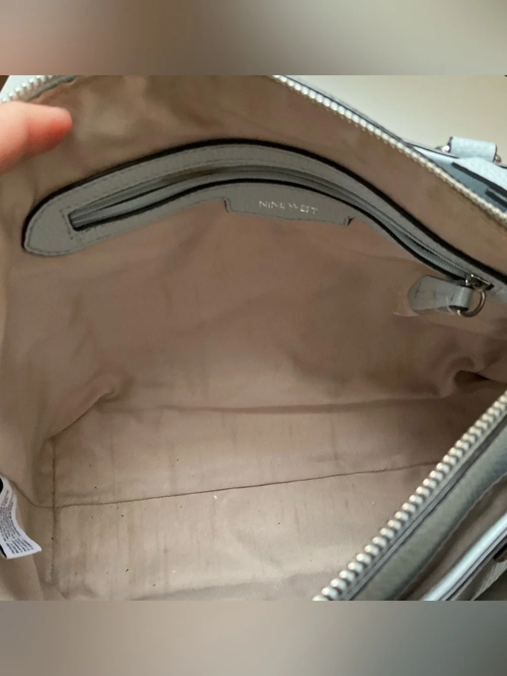 Nine West Tansy Faux Leather Satchel Crossbody Handbag, ice blue color, EUC